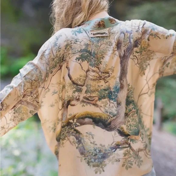 Market of Stars-Earth & Sky Light Beige & Teal Botanical Kimono Jacket - Picture 2 of 3